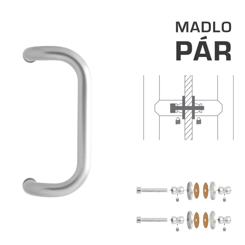 DVEŘNÍ MADLO M2 WA/A-S-SKLO - pár (BN - Broušená nerez)