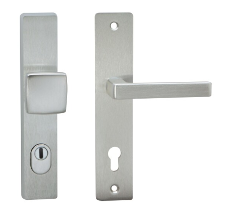 Bezpečnostní kování COBRA TOWER s překrytkou a hranatou klikou (F9 - nerezový elox)