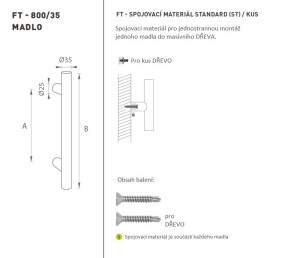 DVEŘNÍ MADLO MP kód K00 Ø 35 mm ST - ks (BN - Broušená nerez)