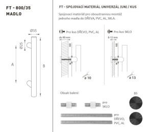 DVEŘNÍ MADLO MP kód K00 Ø 35 mm UN - ks (BS - Černá matná)