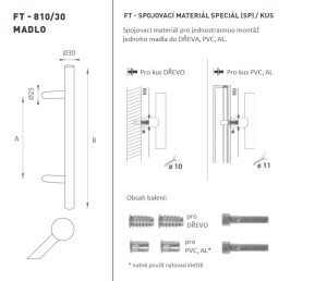 DVEŘNÍ MADLO MP kód K10 Ø 30 mm SP - ks (BN - Broušená nerez)