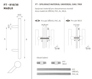 DVEŘNÍ MADLO MP kód K10 Ø 30 mm UN - pár (BN - Broušená nerez)