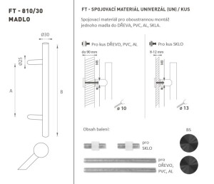 DVEŘNÍ MADLO MP kód K10 Ø 30 mm UN - ks (BS - Černá matná)