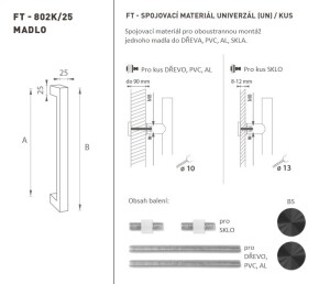 DVEŘNÍ MADLO MP kód K02 Ø 25 mm UN - ks (BS - Černá matná)