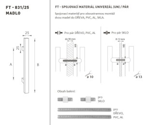 DVEŘNÍ MADLO MP kód K31 25x25 mm UN - pár (BN - Broušená nerez)