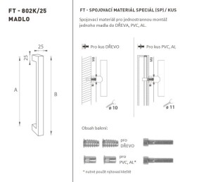 DVEŘNÍ MADLO MP kód K02K 25x25 mm SP - ks (BN - Broušená nerez)