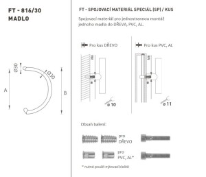 DVEŘNÍ MADLO MP kód 816 Ø 30 mm SP - ks (BS - Černá matná)