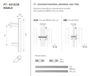 DVEŘNÍ MADLO MP kód K31Z 25x25 mm UN - pár (BN - Broušená nerez)