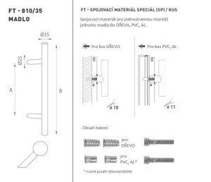 DVEŘNÍ MADLO MP kód K10 Ø 35 mm SP - ks (BN - Broušená nerez)