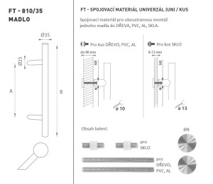 DVEŘNÍ MADLO MP kód K10 Ø 35 mm UN - ks (BN - Broušená nerez)