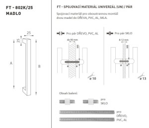 DVEŘNÍ MADLO MP kód K02K 25x25 mm UN - pár (BN - Broušená nerez)