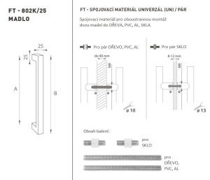 DVEŘNÍ MADLO MP kód K02K 25x25 mm - UN pár (BS - Černá matná)