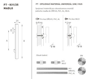 DVEŘNÍ MADLO MP kód K31 25x25 mm UN - ks (BN - Broušená nerez)