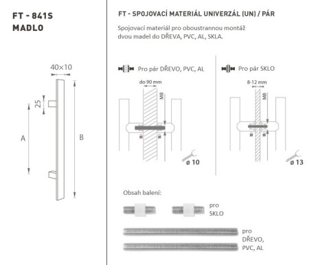 DVEŘNÍ MADLO MP kód K41S 40x10 mm UN - pár (WS - Bílá matná)