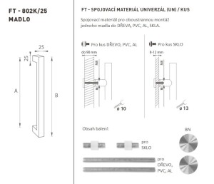 DVEŘNÍ MADLO MP kód K02K 25x25 mm UN - ks (BN - Broušená nerez)