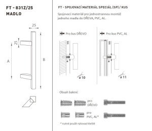 DVEŘNÍ MADLO MP kód K31Z 25x25 mm SP - ks (BN - Broušená nerez)