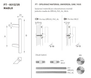 DVEŘNÍ MADLO MP kód K31Z 25x25 mm UN - ks (BN - Broušená nerez)