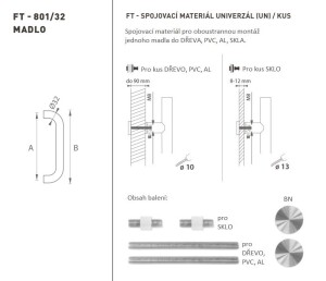 DVEŘNÍ MADLO MP kód K01 Ø 32 mm UN - ks (BN - Broušená nerez)