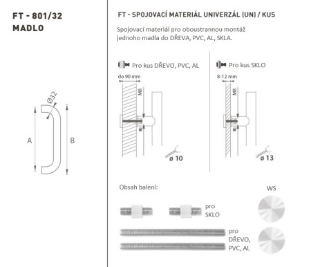 DVEŘNÍ MADLO MP kód K01 Ø 32 mm UN - ks (WS - Bílá matná)