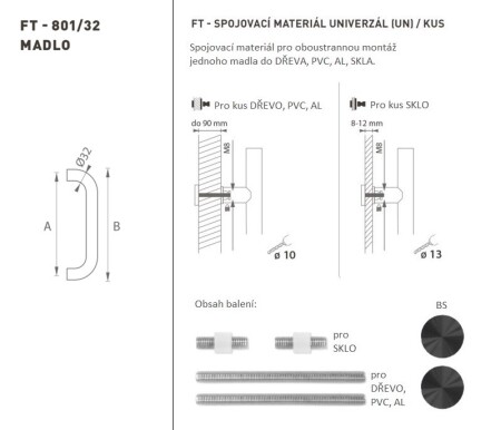 DVEŘNÍ MADLO MP kód K01 Ø 32 mm UN - ks (BS - Černá matná)