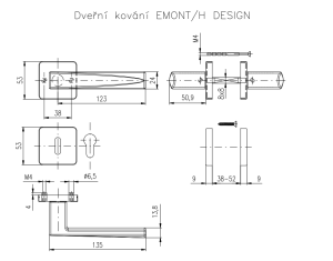 VÝPRODEJ Dveřní kování ROSTEX EMONT/H s čepy (ČERNÁ) - BEZ SPODNÍ ROZETY