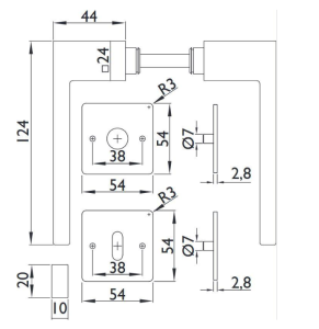 VÝPRODEJ Dveřní kování TWIN CUBOID HR H 1682FL FAST LOCK (E) - pravá klika