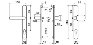 VÝPRODEJ Dveřní profilové kování RICHTER RHD 0031 (F1) - rozteč 92 mm, PZ klika/klika