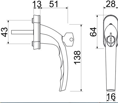 Uzamykatelná okenní klika RICHTER RHW.009.L (F4)