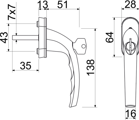 Uzamykatelná okenní klika RICHTER RHW.009.L.SU (F9016)