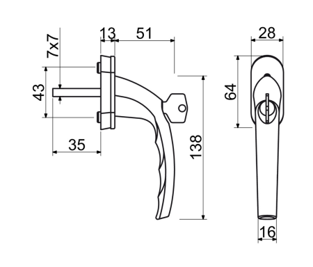 Uzamykatelná okenní klika RICHTER RHW.009.L (F7016)