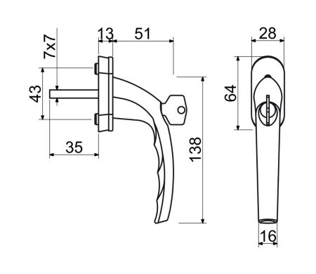 Uzamykatelná okenní klika RICHTER RHW.009.L (F9005)