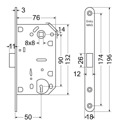 Magnetický zámek pro dřevěné interiérové dveře RICHTER EN.M01.BB.90.50.18.CHM.PL