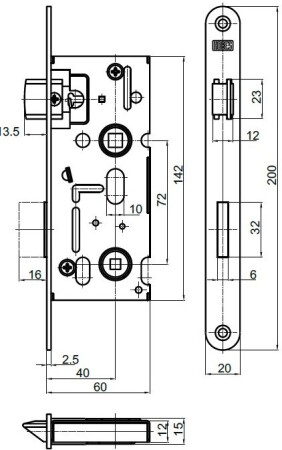 VÝPRODEJ  Zadlabací zámek K111,rozteč 72 mm/ 60 mm WC